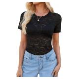 DJT Womens Lace Tops Short Sleeve T-Shirt