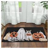 Devgiri Halloween Hooked Rug: Ghost & Pumpkin