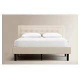 Resident King Upholstered Bed frame CREAM LINEN