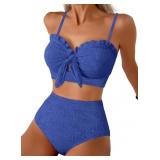 Herseas Seashell Textured Bikini Set with Knot