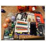 Witch makeup, candles, backdrop, tablecloths