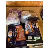 Halloween candy, fake webs & decor cloth