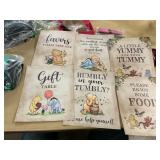 Blonde wig, Winnie the Pooh center pieces, pens