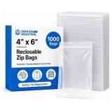 4" x 6" (1000) 2 Mil Clear Reclosable Zip Bags