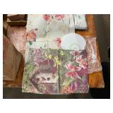 Floral Runner, small textile, acrylic disk