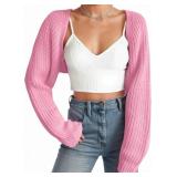 Women Open Front Ribbed Knit Crop Cardigan Sz M