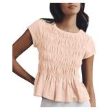 Shiyifa Womens Peplum Babydoll Top Smocked Tee