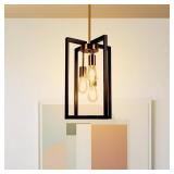 3-Light Rectangle Black/Gold Pendant Light