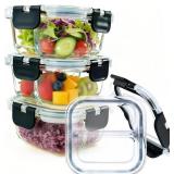 3 Pack Glass Meal Prep Containers, 8oz, Black