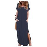 HUSKARY Womens Casual Pocket Beach Maxi Dress Sz M