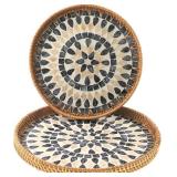 Round Rattan Tray with MOP Inlay