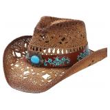 WOOH Wide Brim Straw Cowboy Hat for Women/Men