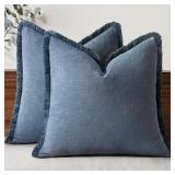 MIULEE Boho Linen Fringe Pillow Cover 18x18