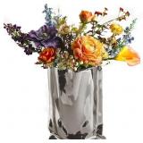 BLOFLO Silver Ceramic Vase, Crinkle Paper Bag