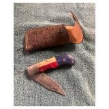 Damascus Pocket Knife with Sheath