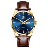 OLEVS Brown Leather Dress Watch, Quartz