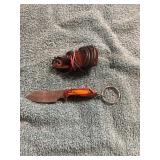 Damascus Knfe w/ Keychain/ Necklace Pouch