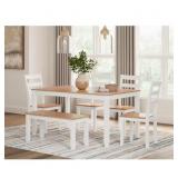 Ashley Furniture 6-Piece Dining Set, White/Brown