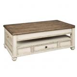 Realyn Lift-Top Coffee Table, White/Brown