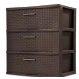 3-Drawer Plastic Wide Weave Tower in Espresso