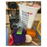 Speaker, pots and pans, clothing