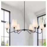 Black 6-Light Chandelier with White Shades