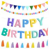 4PCS Pre-Strung Happy Birthday Banner Rainbow