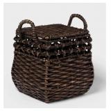 Rounded Square Chocolate Woven Basket with Lid