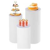 Tall White Cylinder Pedestal Stands Set