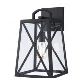 1-Light Black Outdoor Wall Light with Glass