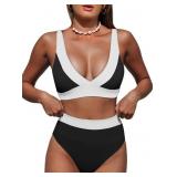 Sz L Hilinker Black + White 2-Piece Swimsuit