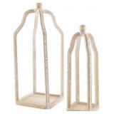 Mud Pie Tall Wood Lantern, Brown, Small/Large