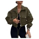 UEAL Black Womens Cropped Bomber Jacket Sz M