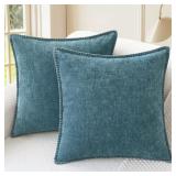 CaliTime Chenille Pillow Covers 18x18 Blue