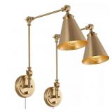 Brass Finish Gold Swing Arm Wall Lamp Set of 2