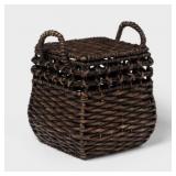Rounded Square Chocolate Woven Basket with Lid