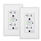 20A 125V Self-Test GFCI Duplex Outlet White 2-Pack