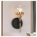 Brass & Black Wall Sconce with Globe Shade