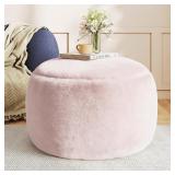 Round Stuffed Pouf Ottoman Foot Rest, Pink 29"