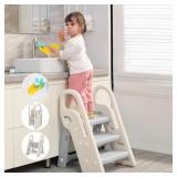 Onasti Foldable Step Stool for Sink, 3 Steps Pink
