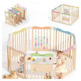 Foldable Wooden Baby Playpen 45x45x23.6in