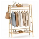 Bamboo Clothing Garment Rack Freestanding Wardrobe