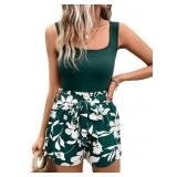 BEAUDRM 2pc Solid Tank & Floral Shorts Set
