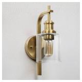 1-Light Natural Brass Wall Sconce with Glass