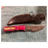 Damascus Hunting Knife With Sheath