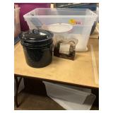 Granite + Enamelware Stock Pots, Knives, Frame