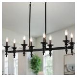 8-Light Black Vintage Linear Chandelier