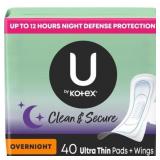 U by Kotex Ultra Thin Overnight Pads, 40 Ct