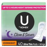 U by Kotex Ultra Thin Overnight Pads, 40 Ct