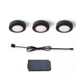 Plug-In 3-Light Black Dimmable LED Puck Light